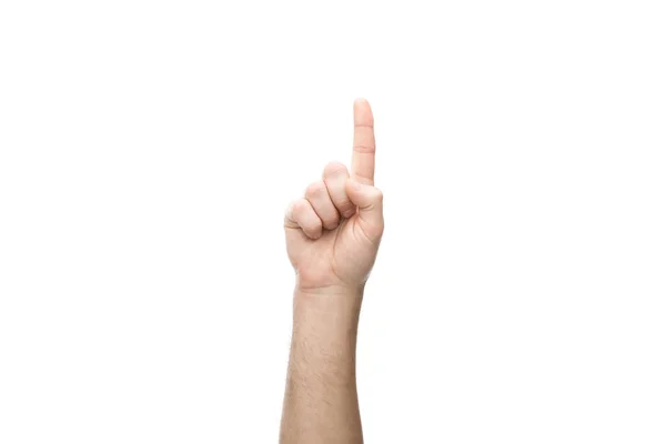 Cropped view of man showing idea sign isolated on white — Stock Photo