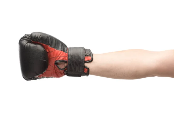 Cropped view of man in boxing glove isolated on white — Stock Photo