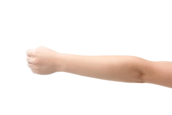 Cropped view of woman showing fist isolated on white — Stock Photo