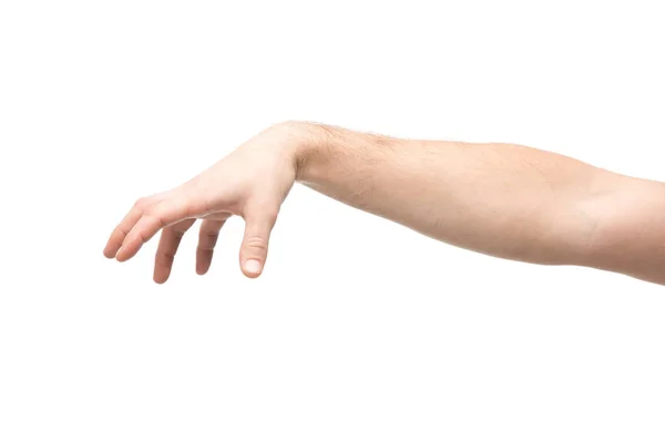Abgeschnittene Ansicht eines Mannes mit Hold-Geste isoliert auf Weiß — Stockfoto