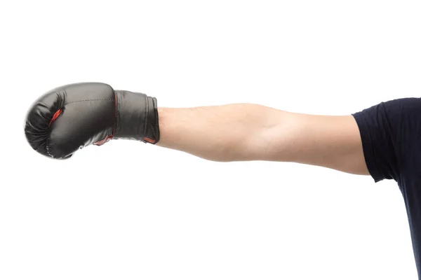 Обрізаний вид людини в боксерській рукавичці ізольований на білому — стокове фото