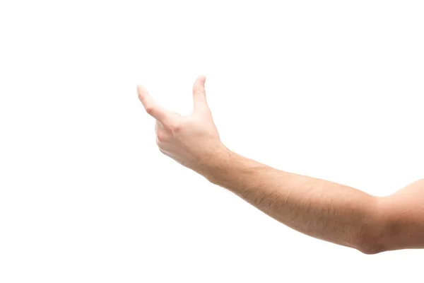 Cropped view of man showing hold gesture isolated on white — Stock Photo