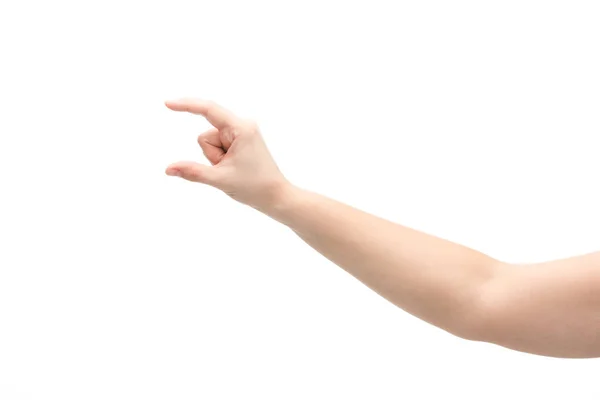 Cropped view of woman showing hold gesture isolated on white — Stock Photo