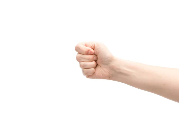 Cropped view of woman showing fist isolated on white — Stock Photo