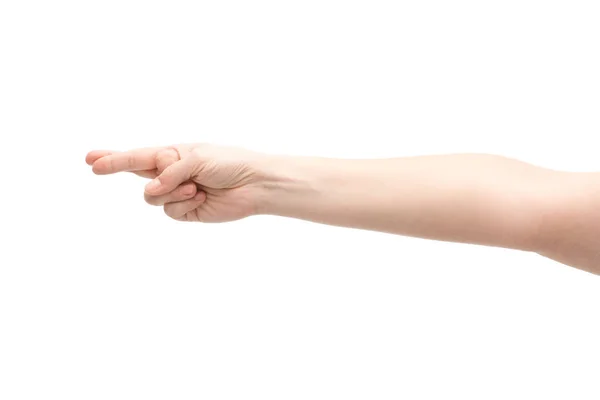 Vista recortada de la mujer que muestra los dedos cruzados aislados en blanco — Stock Photo