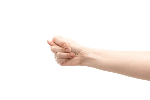 Vista cortada da mulher mostrando gesto de zilch isolado em branco — Fotografia de Stock