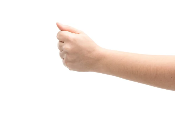 Cropped view of man showing fist isolated on white — Stock Photo