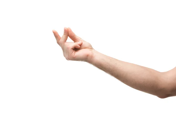 Cropped view of man showing meditation gesture isolated on white — Stock Photo