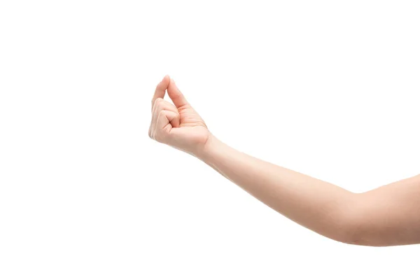 Cropped view of woman showing taste gesture isolated on white — Stock Photo