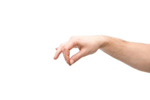 Vista ritagliata di uomo mostrando tenere gesto isolato su bianco — Foto stock