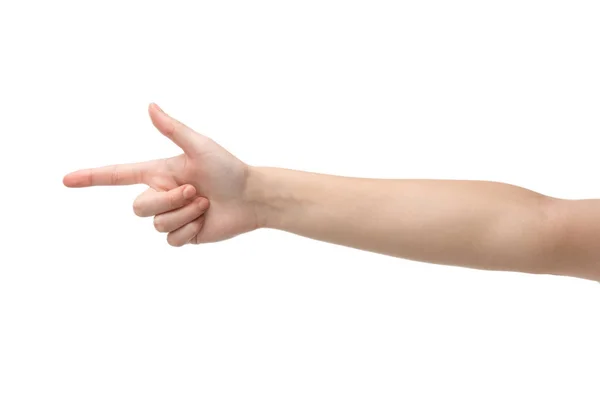 Cropped view of woman pointing with finger isolated on white — Stock Photo