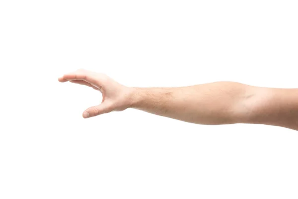 Cropped view of man showing hold gesture isolated on white — Stock Photo