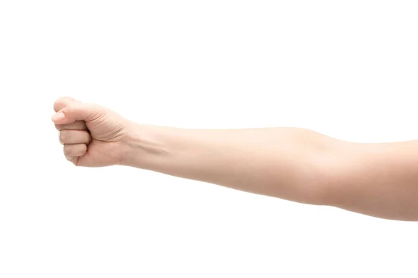 Cropped view of woman showing fist isolated on white — Stock Photo