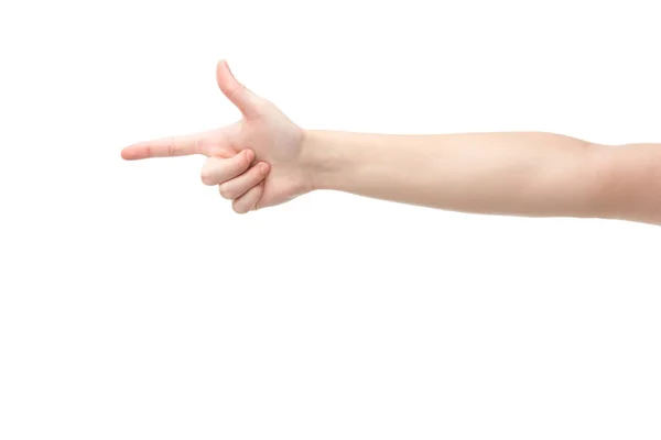 Cropped view of woman pointing with finger isolated on white — Stock Photo