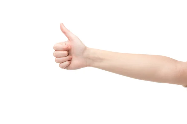 Recortado vista de la mujer mostrando como aislado en blanco - foto de stock