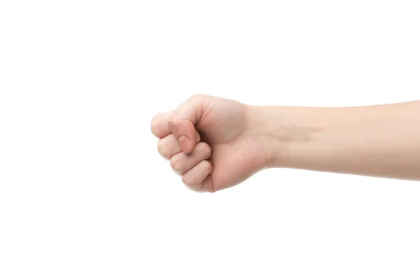 Cropped view of man showing fist isolated on white — Stock Photo