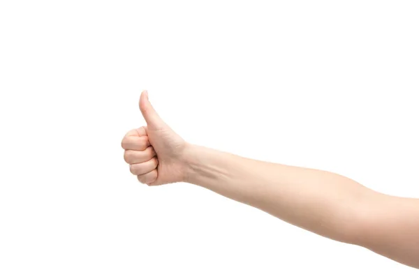 Recortado vista de la mujer mostrando como aislado en blanco — Stock Photo