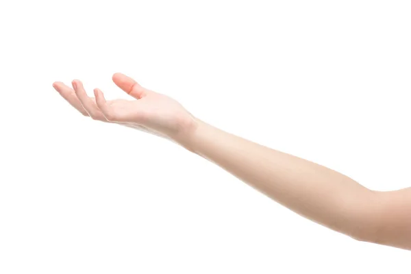 Cropped view of woman pointing with hand isolated on white — Stock Photo