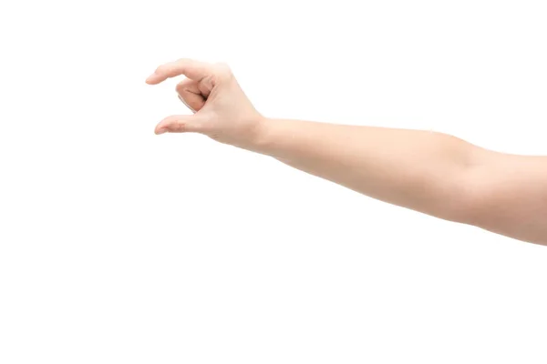 Cropped view of woman showing hold gesture isolated on white — Stock Photo