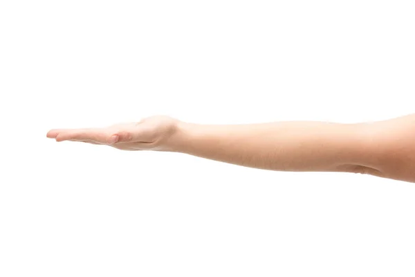 Cropped view of woman pointing with hand isolated on white — Stock Photo