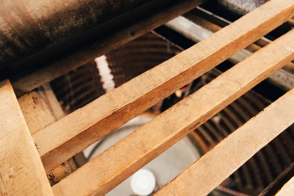 Top view of wooden constructions and arena in circus, selective focus — Stock Photo