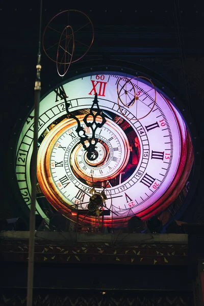 Vintage wall clock with lighting in circus — Stock Photo