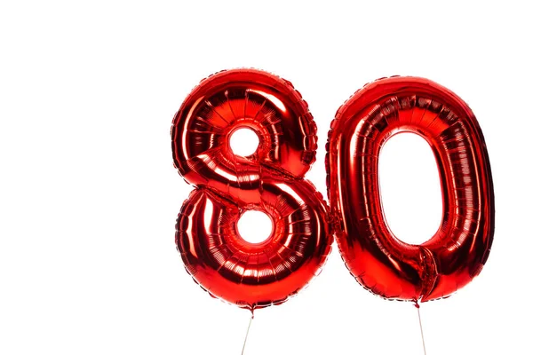 Numéro 80 ballons rouges isolés sur blanc — Photo de stock