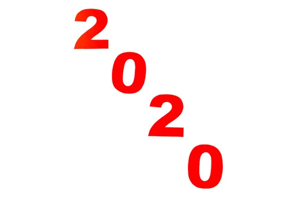 Vista dall'alto del numero rosso 2020 isolato sul bianco — Foto stock
