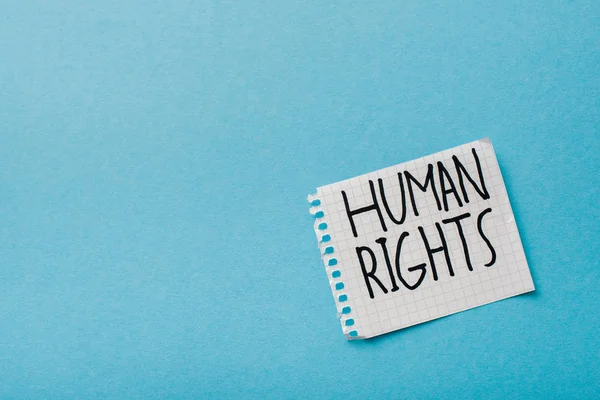 Top view of paper with human rights lettering isolated on blue — Stock Photo