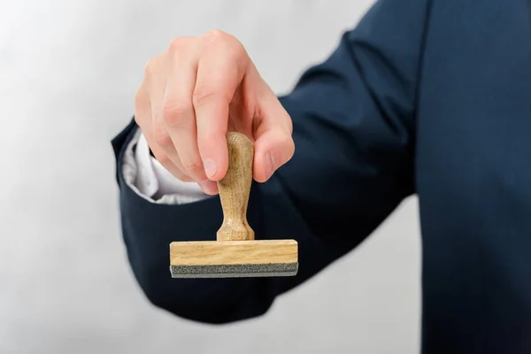 Cropped view of realtor holding stamp isolated on white — Stock Photo