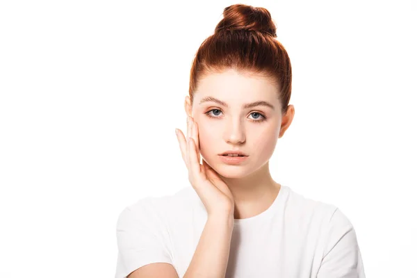 Bella adolescente donna con pelle perfetta, isolata su bianco — Foto stock