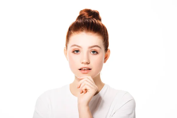 Schöne weibliche Teenager mit perfekter Haut, isoliert auf weiß — Stockfoto