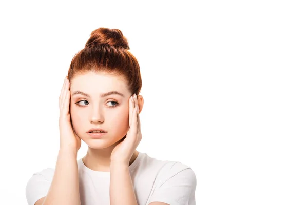 Attraente adolescente donna con perfetta pelle pulita, isolata su bianco — Foto stock