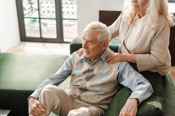 Senior couple doing massage and chilling at home on self isolation — Stock Photo