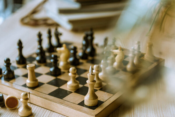 Chess board set during the game