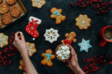 Noel gingerbreads ve marshmallow elinde