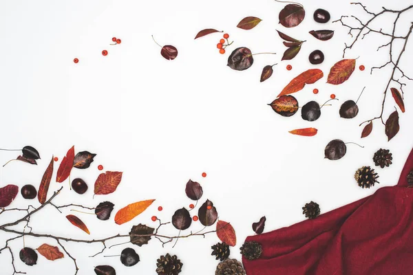 Hojas y tela de otoño — Foto de Stock