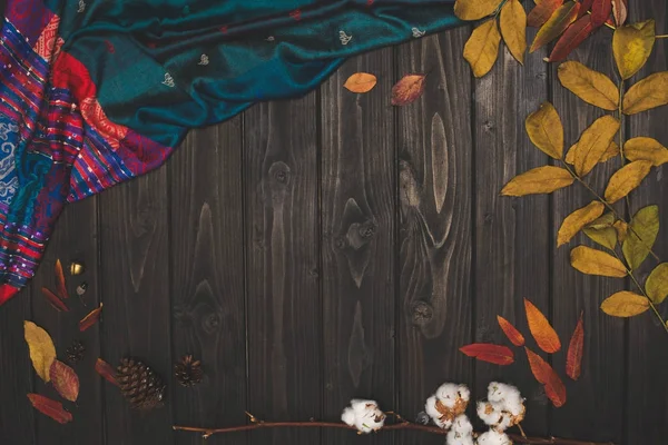 Autumn leaves and fabric — Stock Image Autumn leaves and fabric Stock Picture