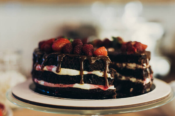 chocolate cake with fruits 