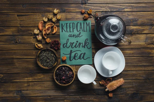 Tea set and card — Stock Photo, Image