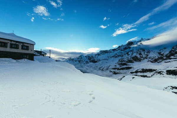 beautiful snowy mountains landscape with blue sky, Austria