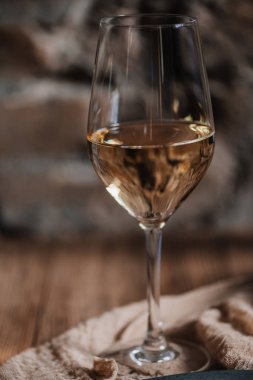 close-up view of glass of white wine, selective focus clipart