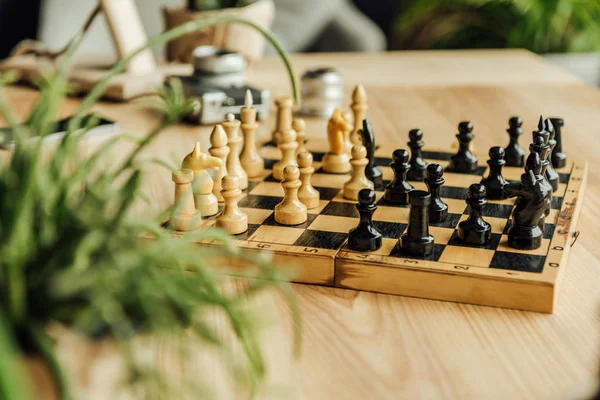 Chess board set during the game — Stock Photo