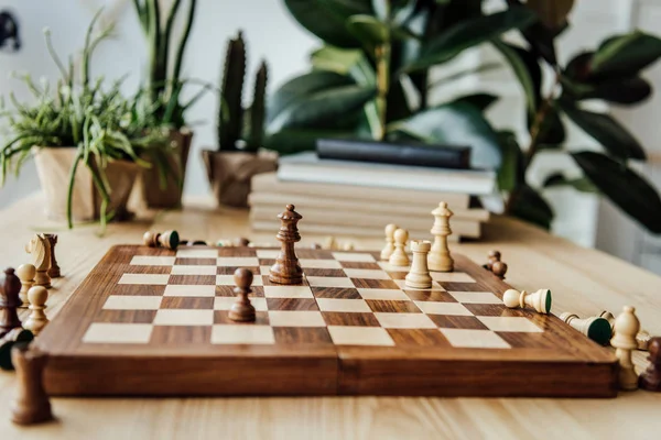 Old wooden chess board — Stock Photo