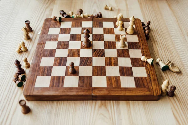 Old wooden chess board — Stock Photo