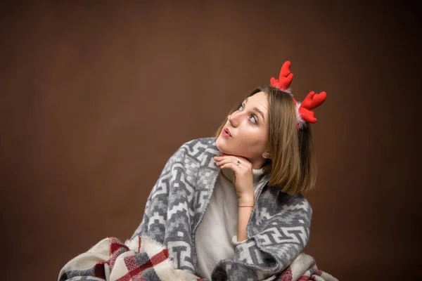 Girl with hair hoop in shape of horns — Stock Photo