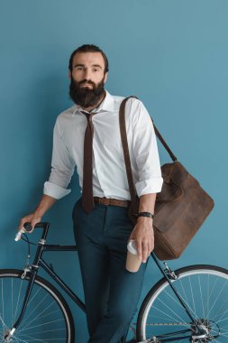 businessman with vintage bicycle clipart