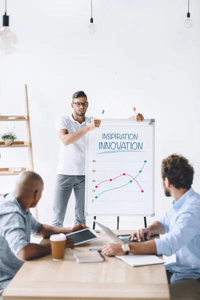 Businessman making presentation to colleagues — Stock Photo, Image