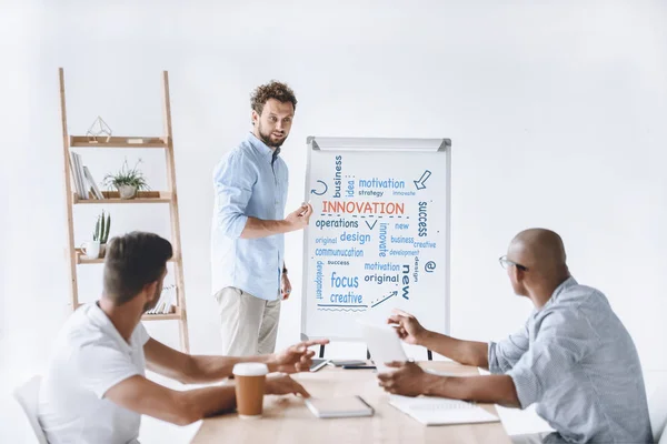 Businessman making presentation to colleagues — Stock Photo, Image