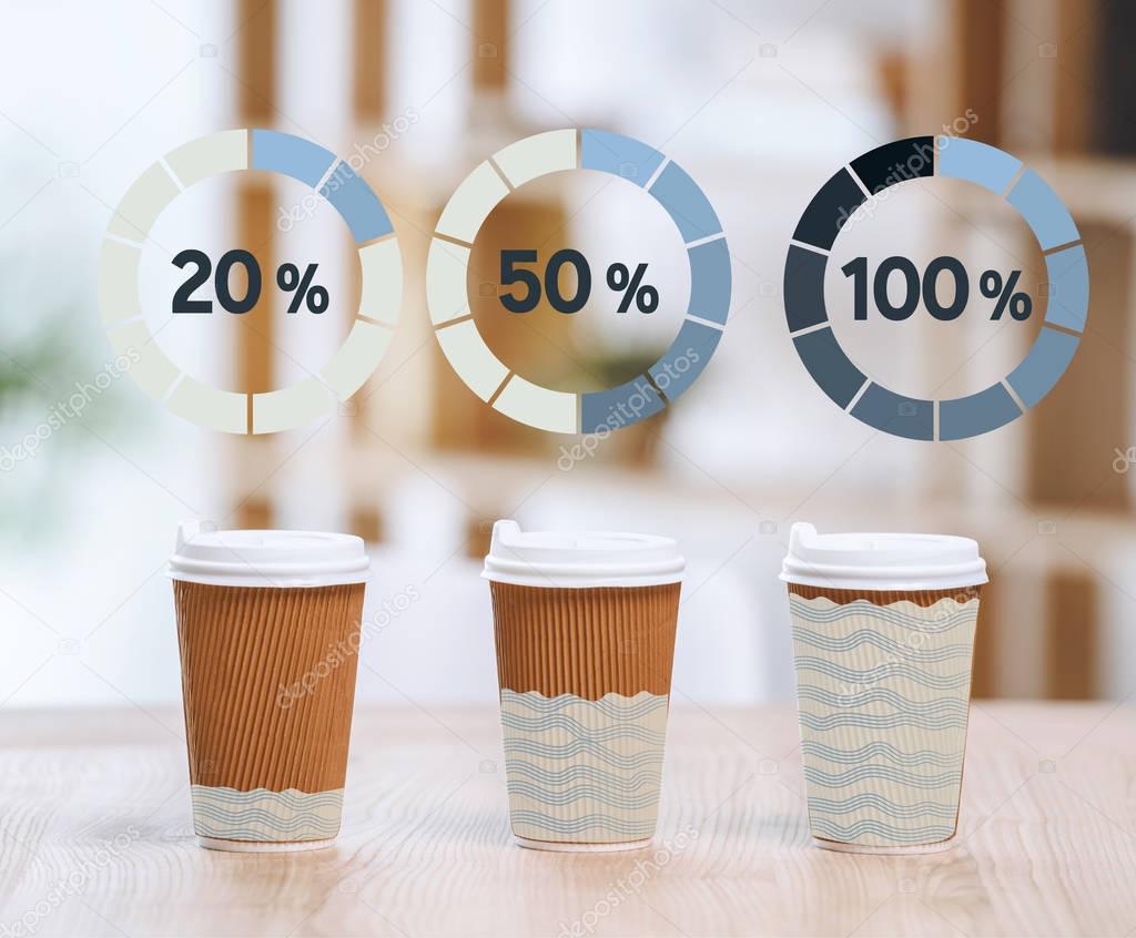 cups with different degree of filling